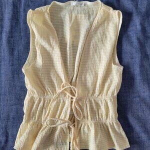 Zara NWT Yellow Gingham Tie-Front Sleeveless Blouse – Size M